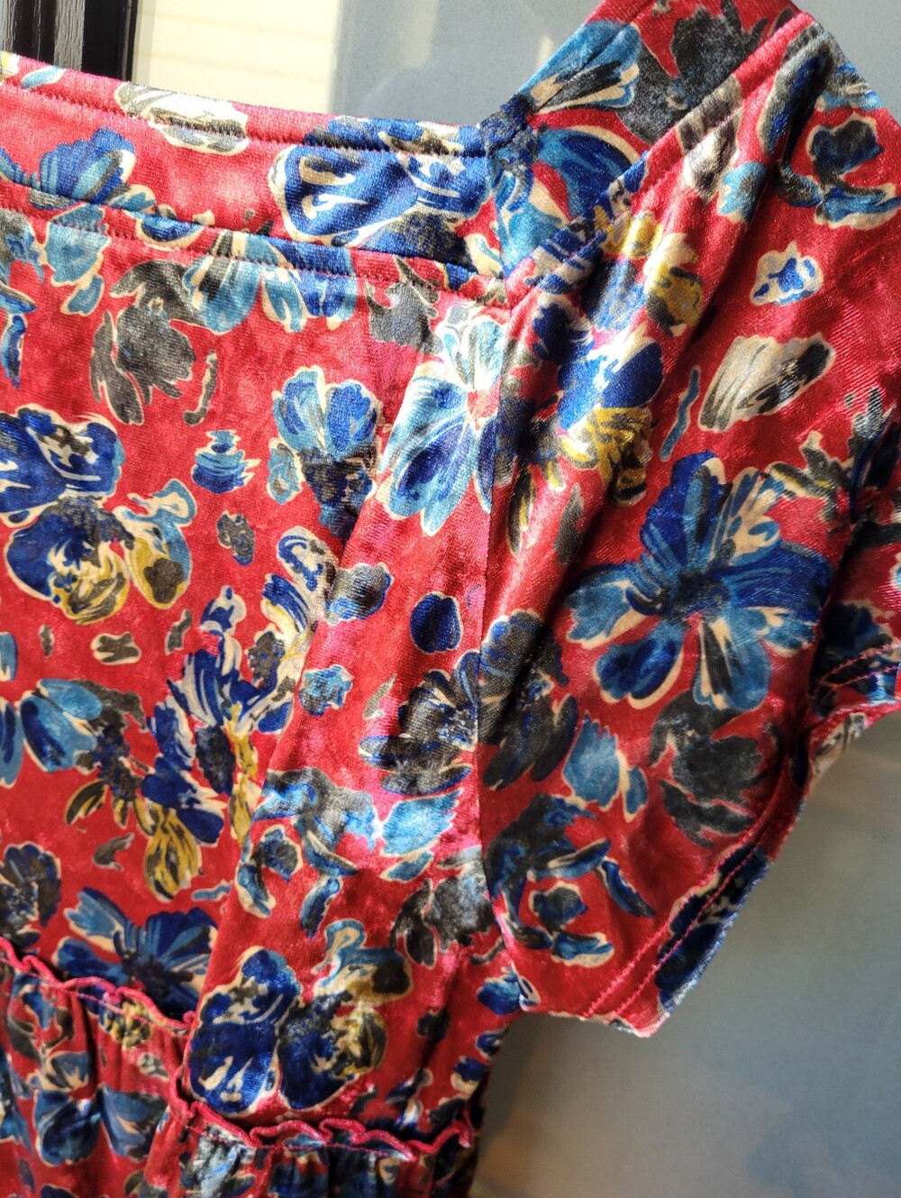 Natural Life Berkley Velvet Maxi Women's Dress Size M Red Blue Pattern Floral - Picture 9 of 15